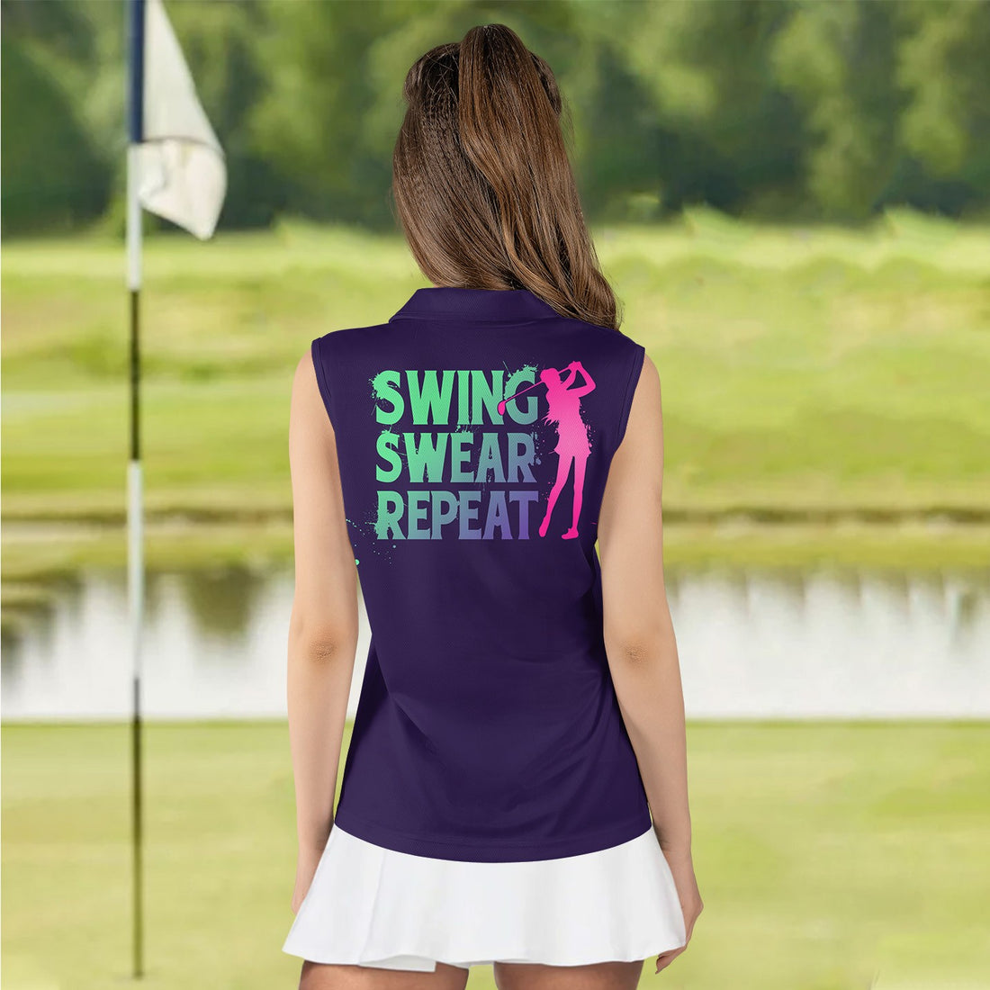 Gradient Swing Swear Repeat Golf Clubs Women Polo Shirt LVH210201