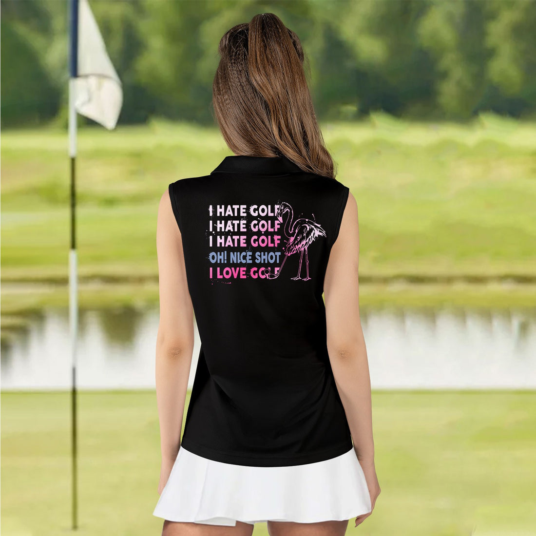 Addicted I Hate Golf Gradient Black Flamingo Women Polo Shirt LVH230201