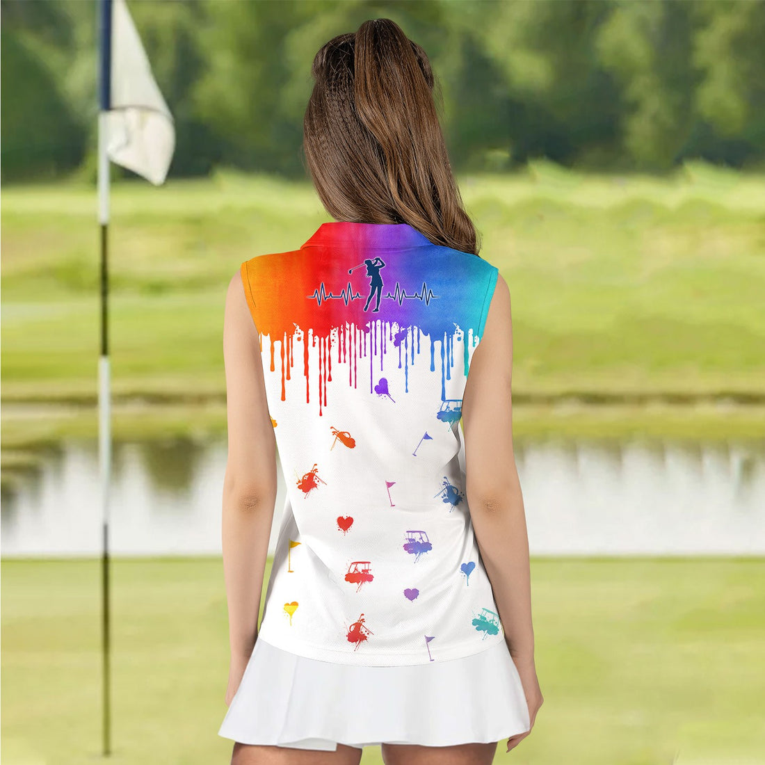 WOMEN GOLF HEART BEAT WATER COLOR Women Polo Shirt LVH260101