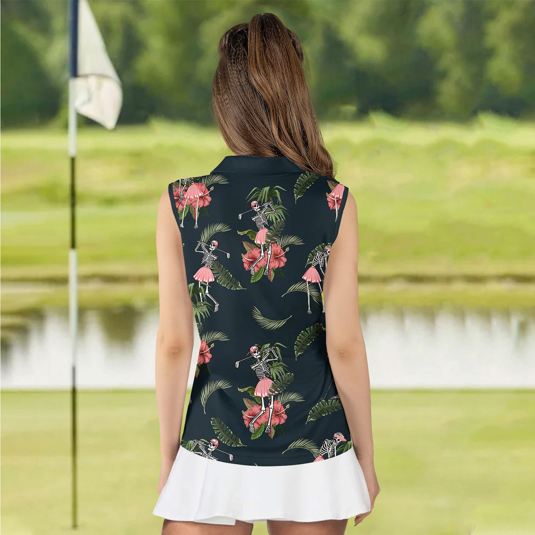 SEAMLESS TROPICAL SKELETON GOLF Women Polo Shirt LVH280101