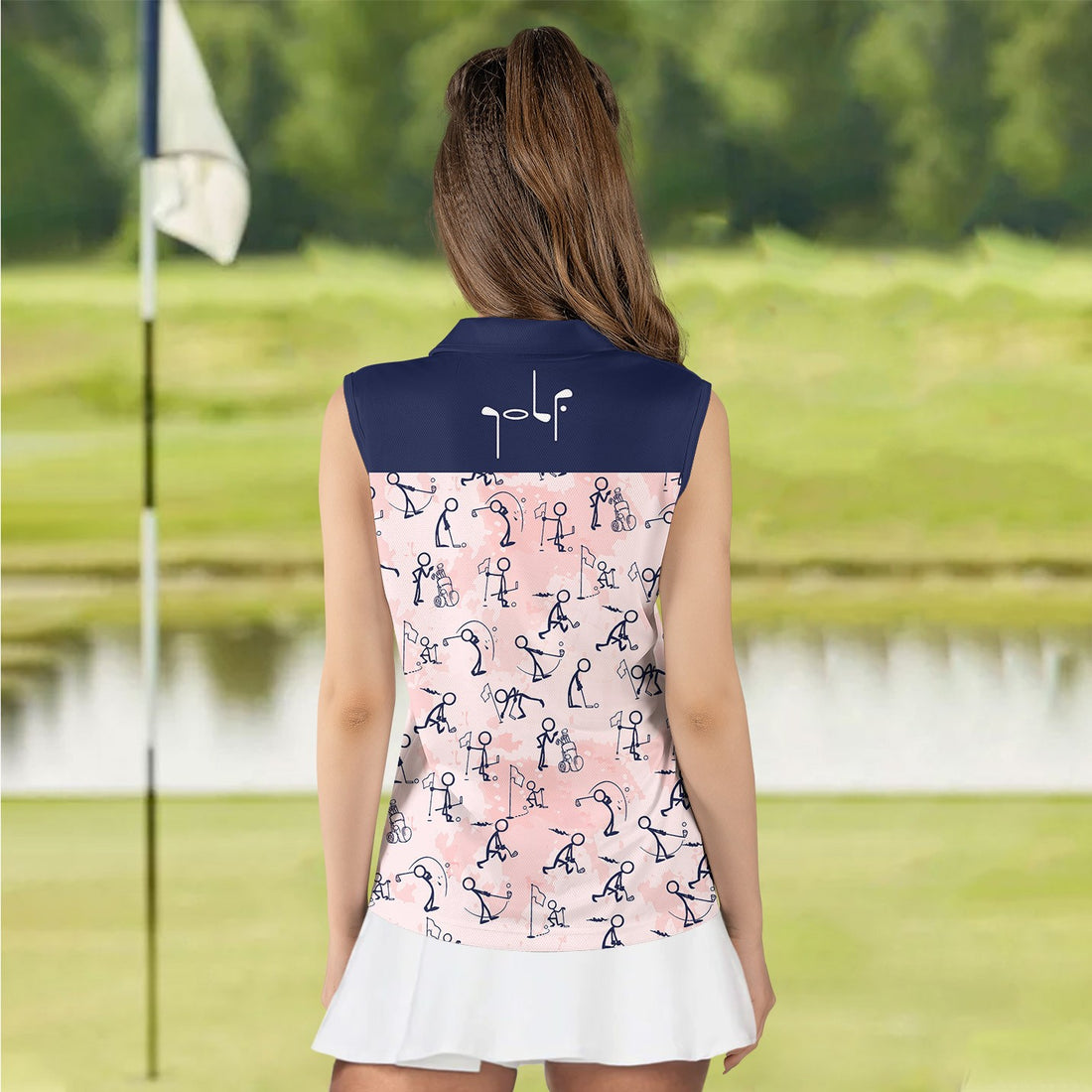 Pink Seamless Golf Stick Figures Women Polo Shirt LVH300101