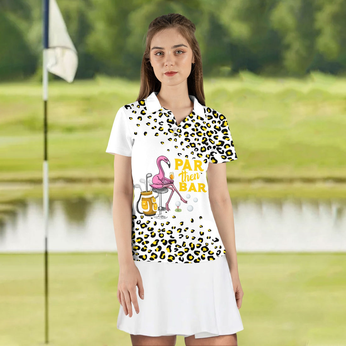 Leopard Par Then Bar Flamingo Beer Women Polo Shirt LVH020101