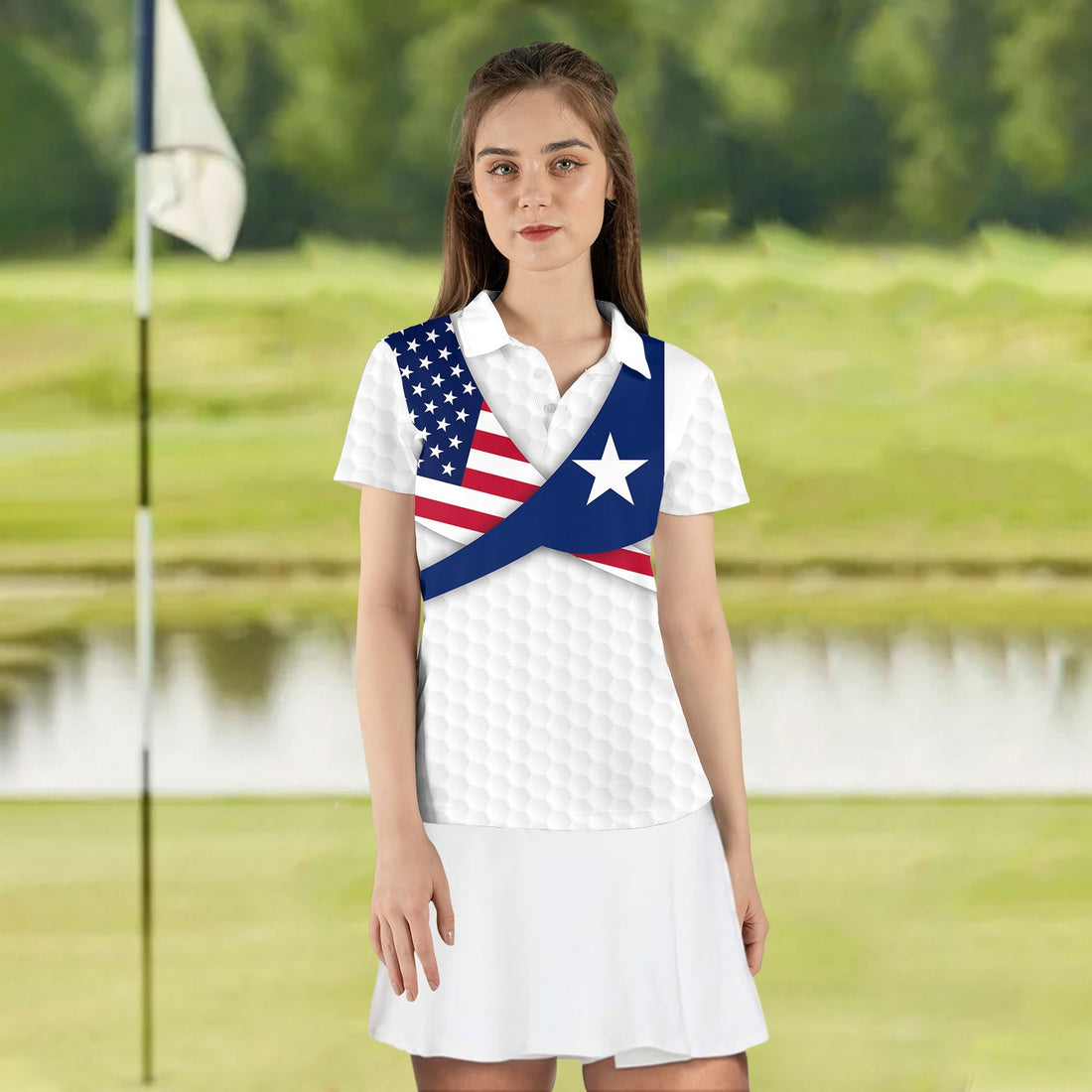 Texas Golfer America Golf Flag Women Polo Shirt LVH030301