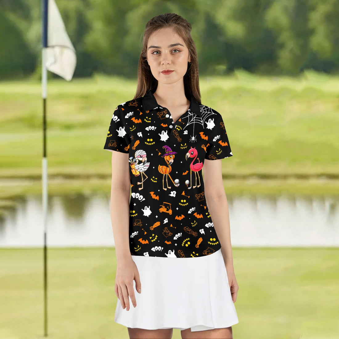 Flamingo Golf Halloween Women Polo Shirt LVH050201