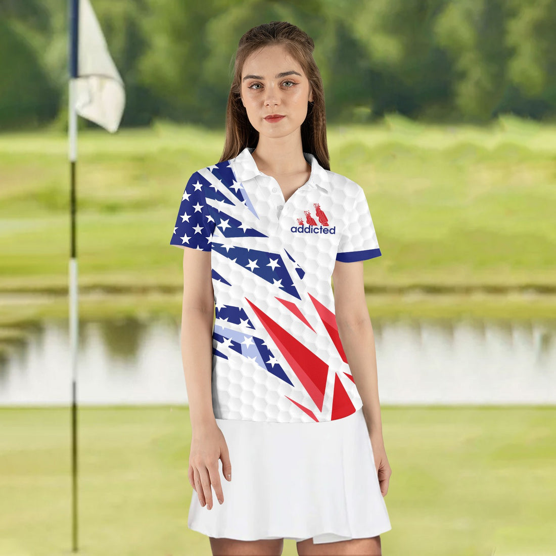 Addicted American Flag Abstract Women Polo Shirt LVH080201