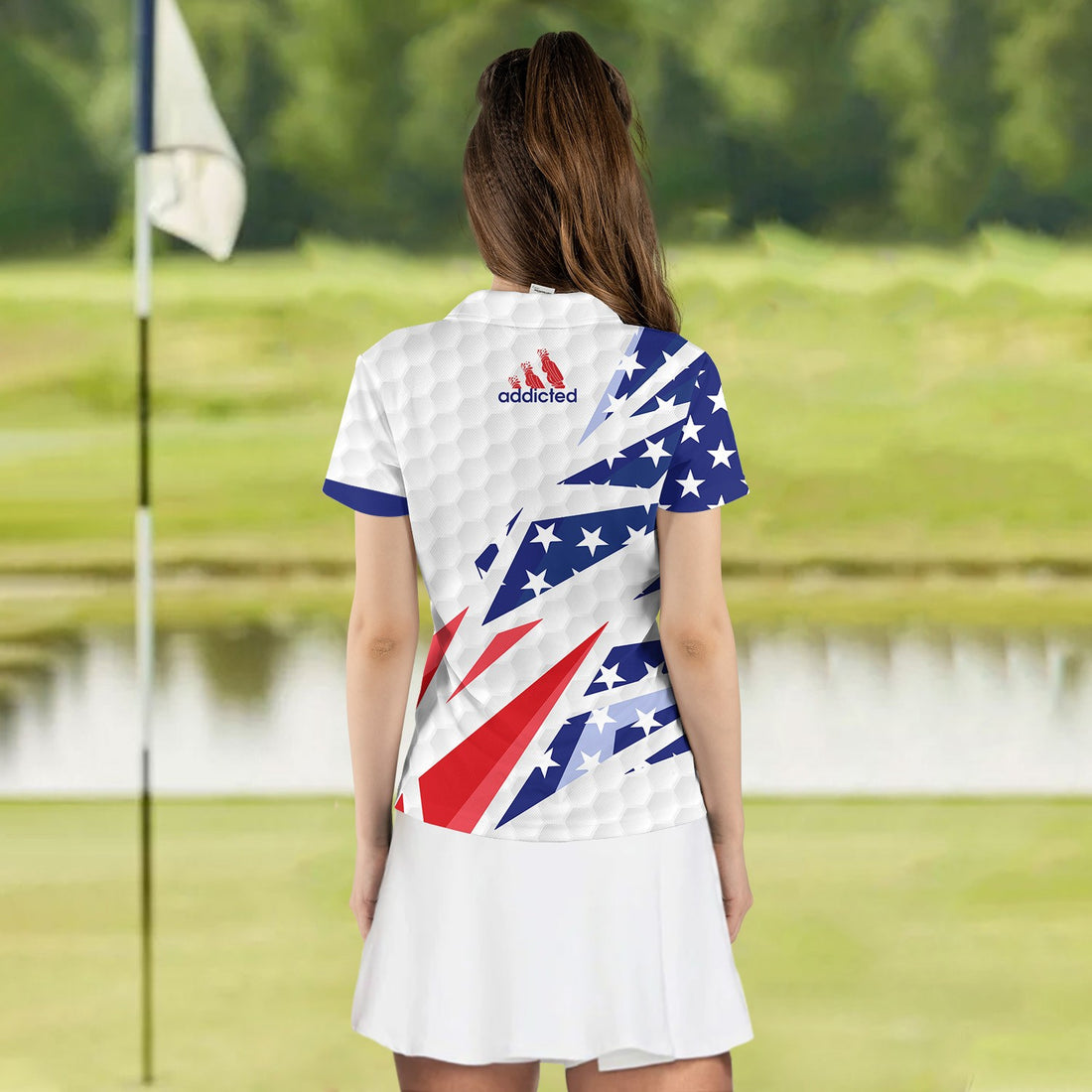 Addicted American Flag Abstract Women Polo Shirt LVH080201