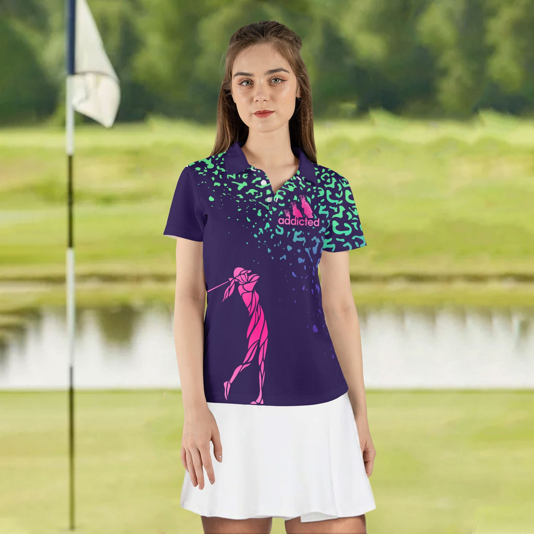 Gradient Women Golf Silhouette Leopard Women Polo Shirt LVH100301