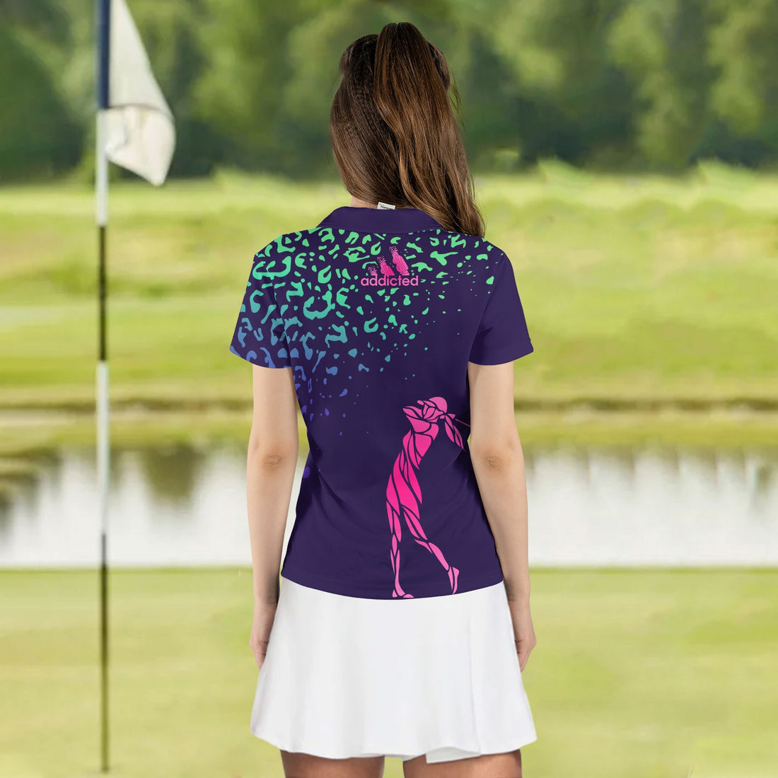 Gradient Women Golf Silhouette Leopard Women Polo Shirt LVH100301