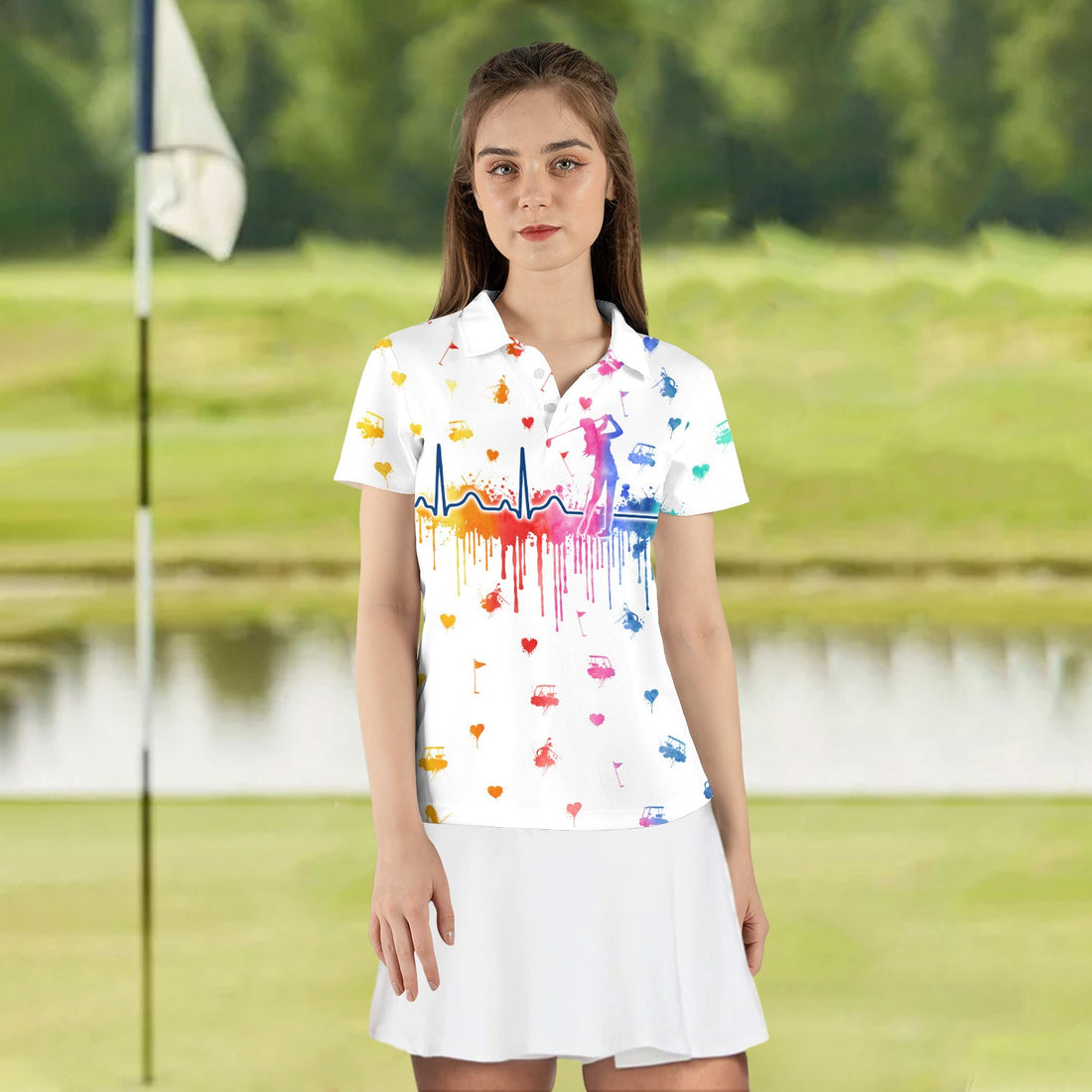 Women Golf Heart Beat Water Color Women Polo Shirt LVH120101