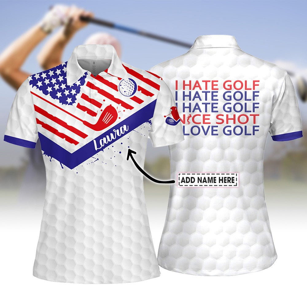 Nice Shot I Hate Golf American Flag Women Polo Shirt LVH140101