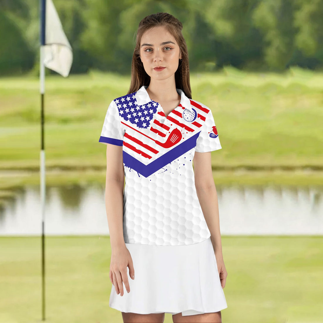 Nice Shot I Hate Golf American Flag Women Polo Shirt LVH140101