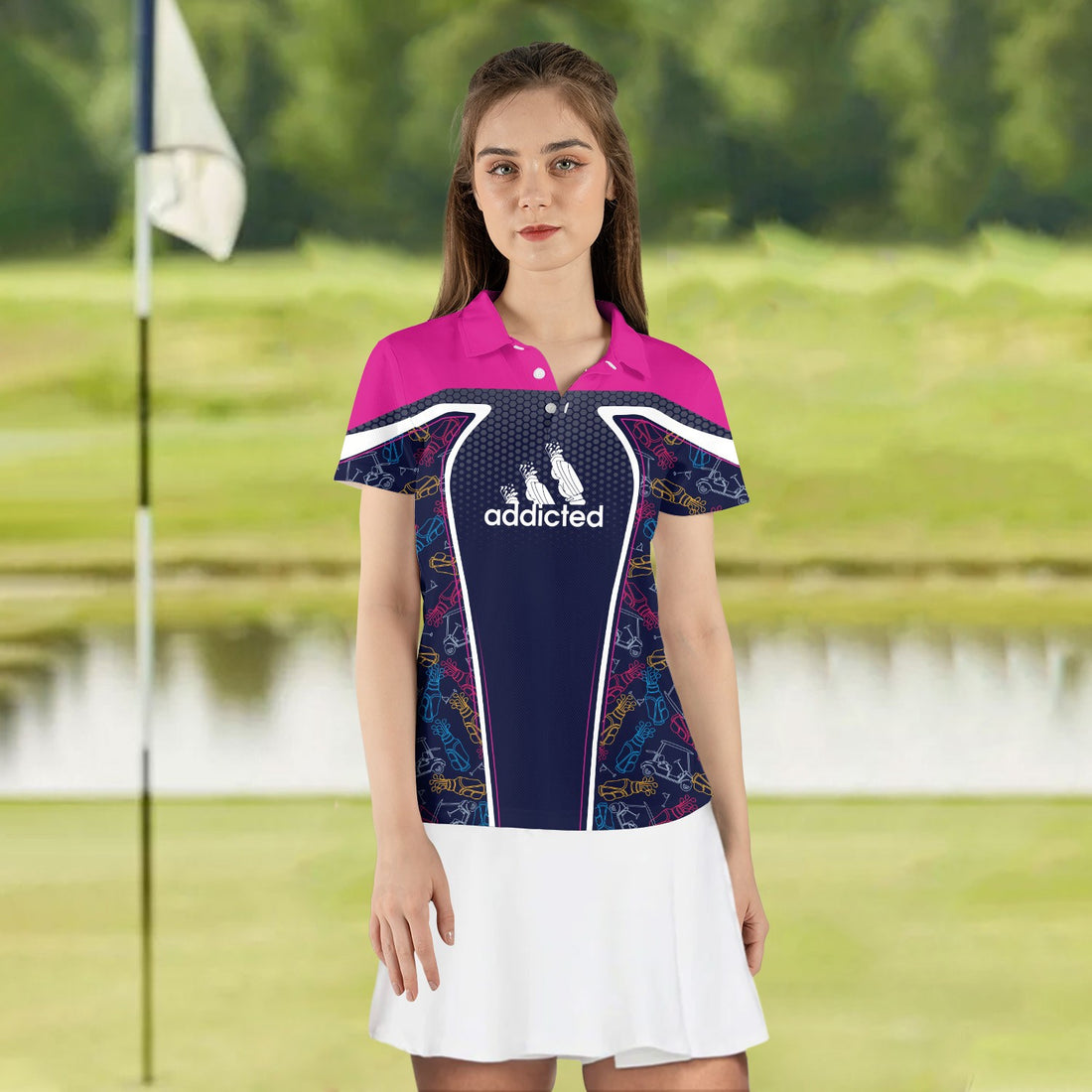 Addicted Golf Line Pink Women Polo Shirt LVH160301