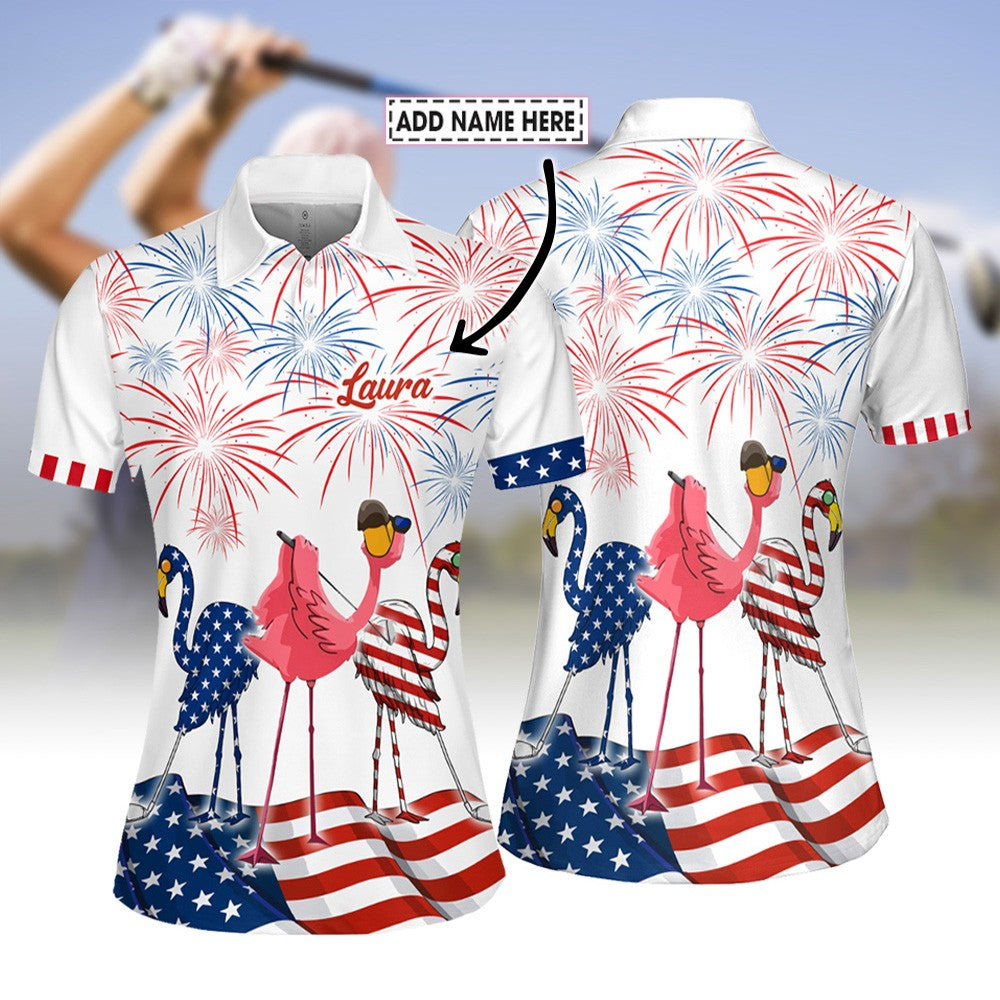 4th Of July Patriotic Funny Flamingo Women Polo Shirt LVH200101