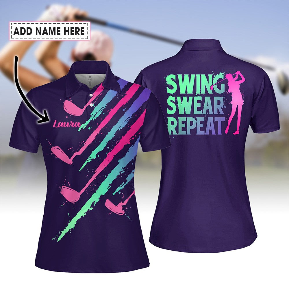 Gradient Swing Swear Repeat Golf Clubs Women Polo Shirt LVH210201