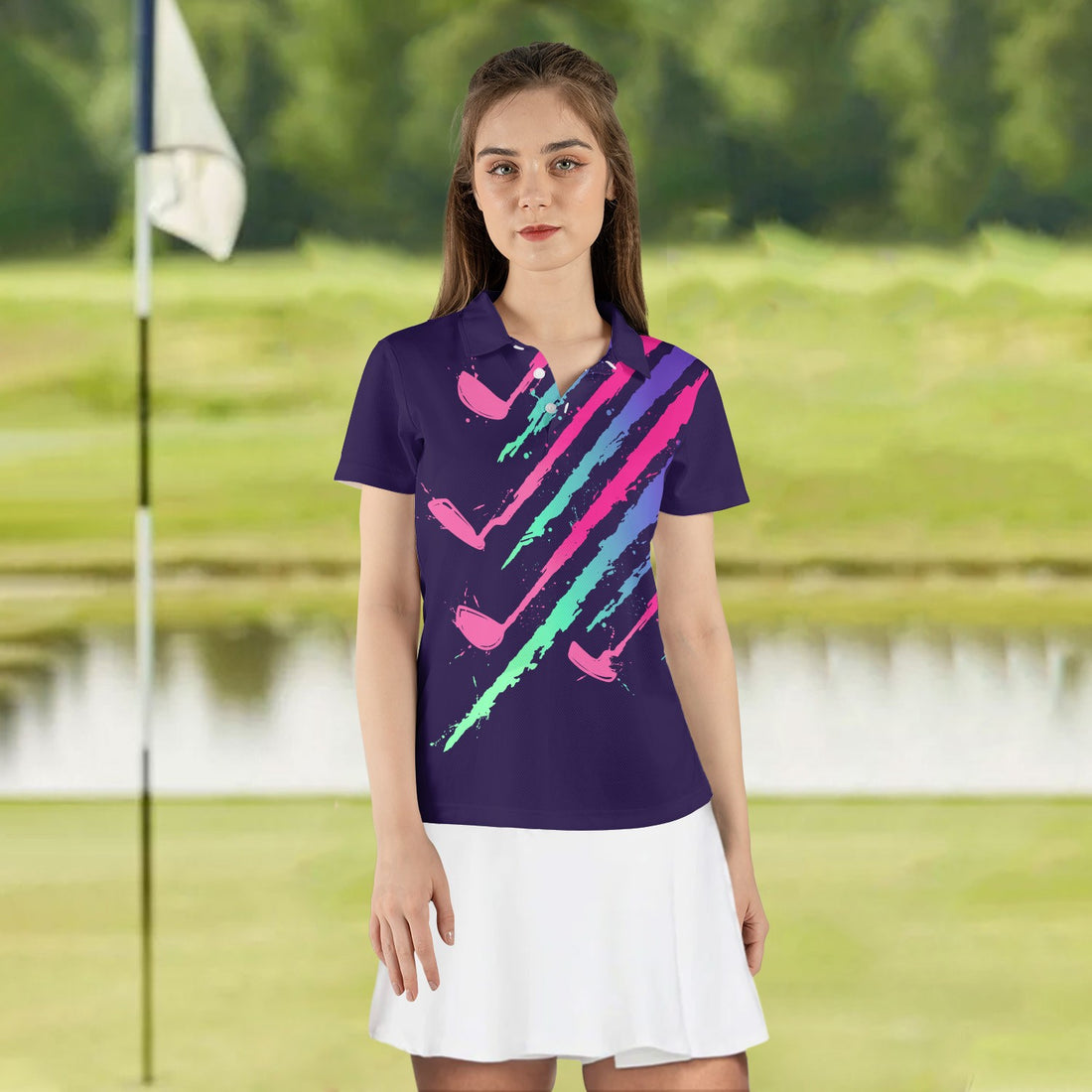 Gradient Swing Swear Repeat Golf Clubs Women Polo Shirt LVH210201