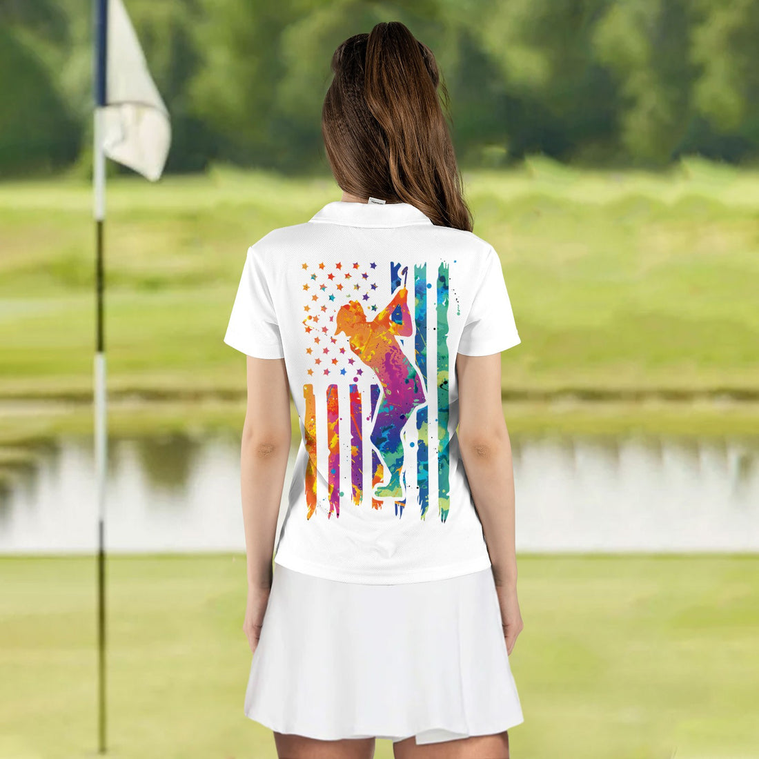 WATERCOLOR AMERICA FLAG WITH SILHOUETTE Women Polo Shirt LVH230101