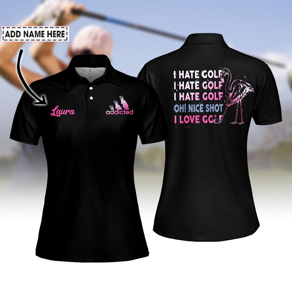 Addicted I Hate Golf Gradient Black Flamingo Women Polo Shirt LVH230201