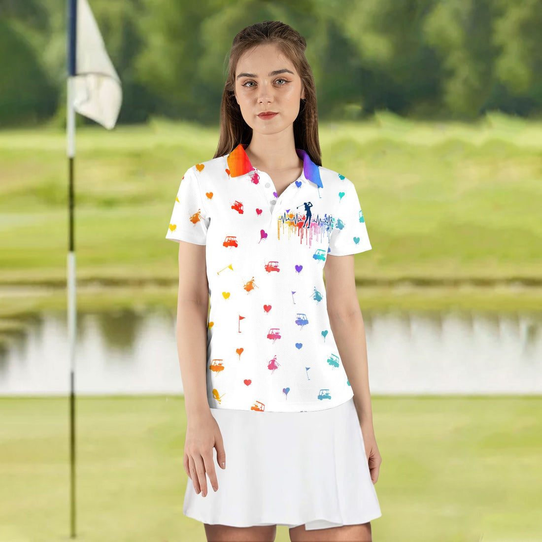 WOMEN GOLF HEART BEAT WATER COLOR Women Polo Shirt LVH260101