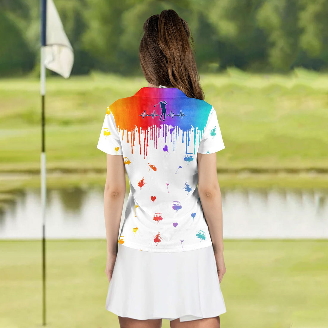 WOMEN GOLF HEART BEAT WATER COLOR Women Polo Shirt LVH260101