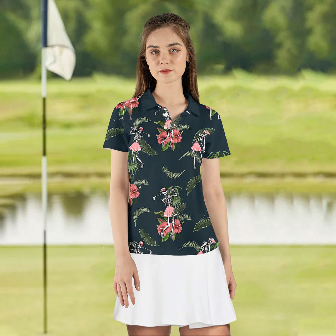 SEAMLESS TROPICAL SKELETON GOLF Women Polo Shirt LVH280101